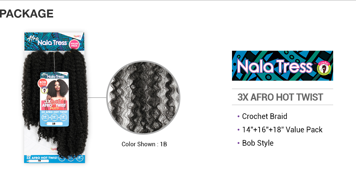 Janet Collection Crochet Braids Nala Tress 3x Afro Hot Twist (14