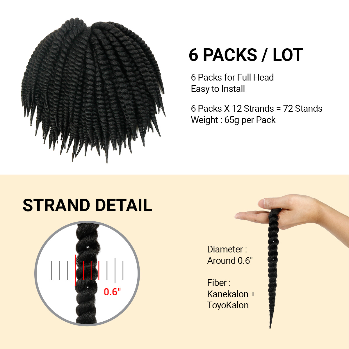 Authentic Synthetic Hair Crochet Braids 6X Value Pack Double Jumbo